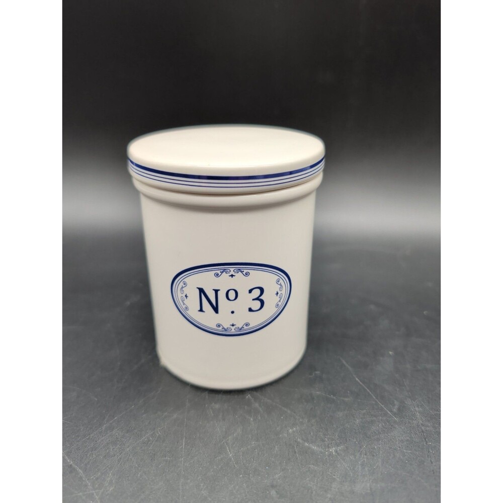 Vtg Sur La Table Le Marais Ceramic Canister No 3 French Bistro Blue White Jar